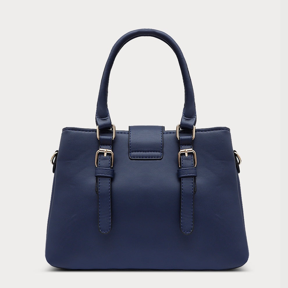 Blue Quilted Genuine Leather Handbag