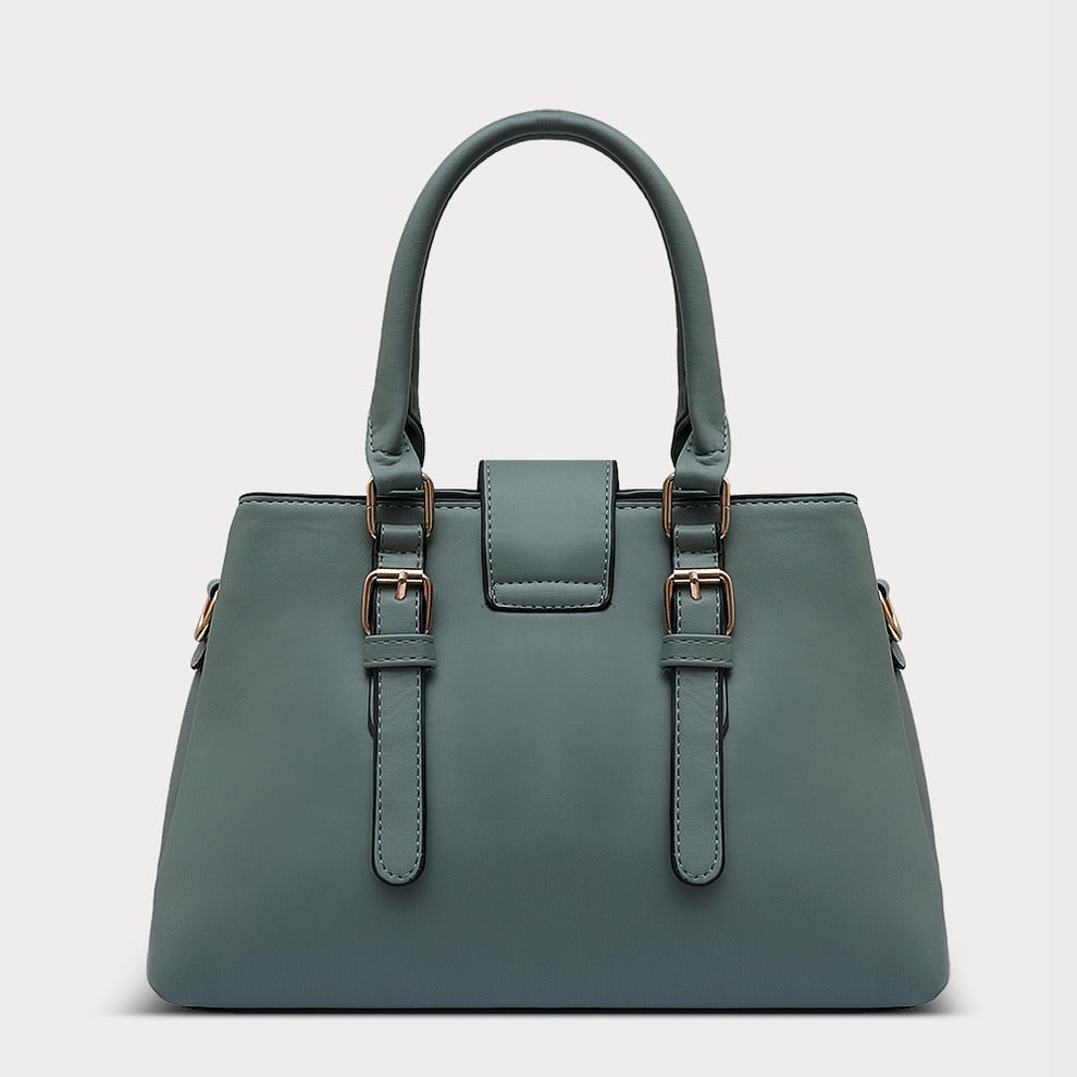 Gray Quilted Genuine Leather Handbag