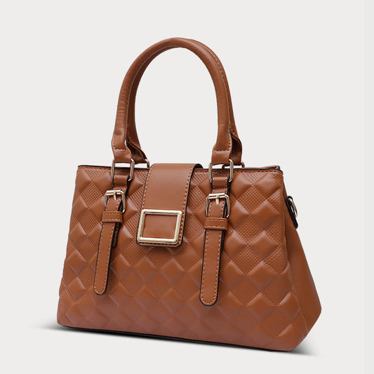 Brown Quilted Genuine Leather Handbag