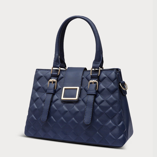 Blue Quilted Genuine Leather Handbag
