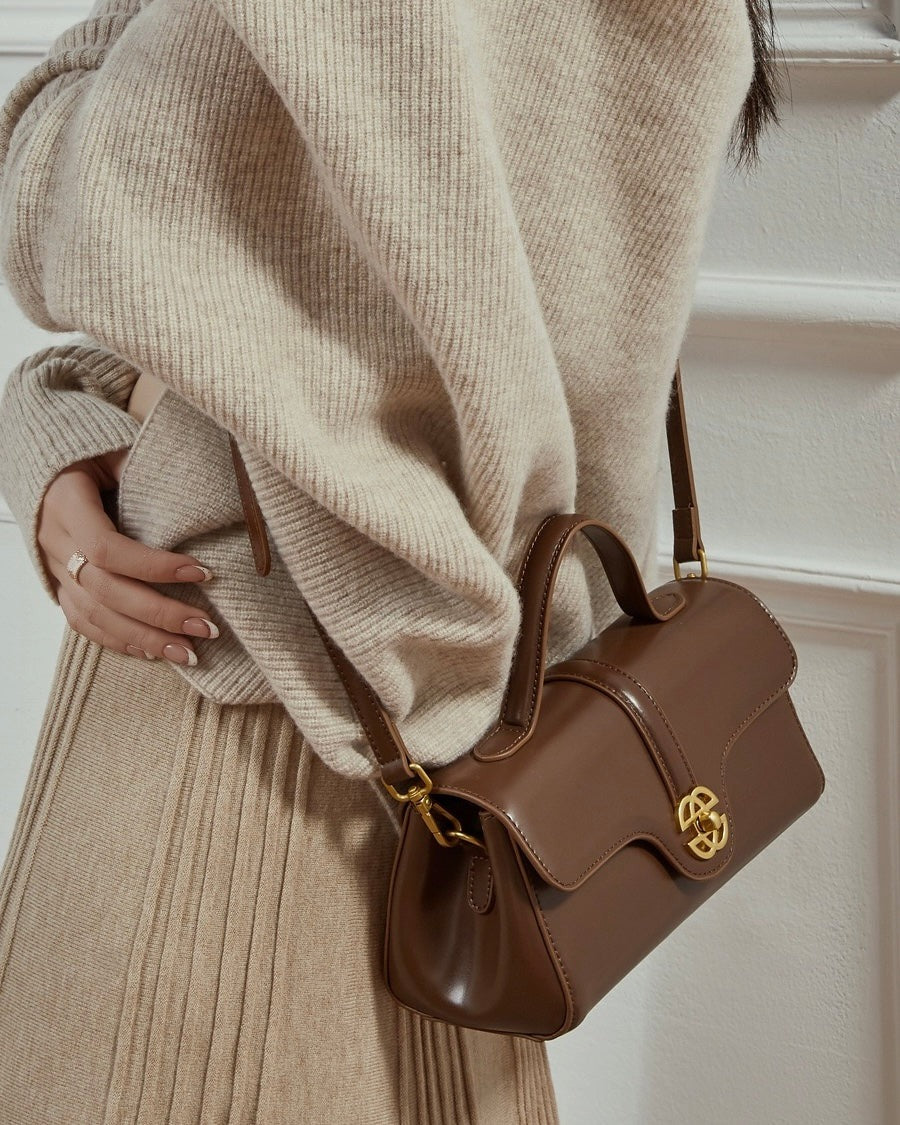 Coffee Brown Leather Shoulder Bag