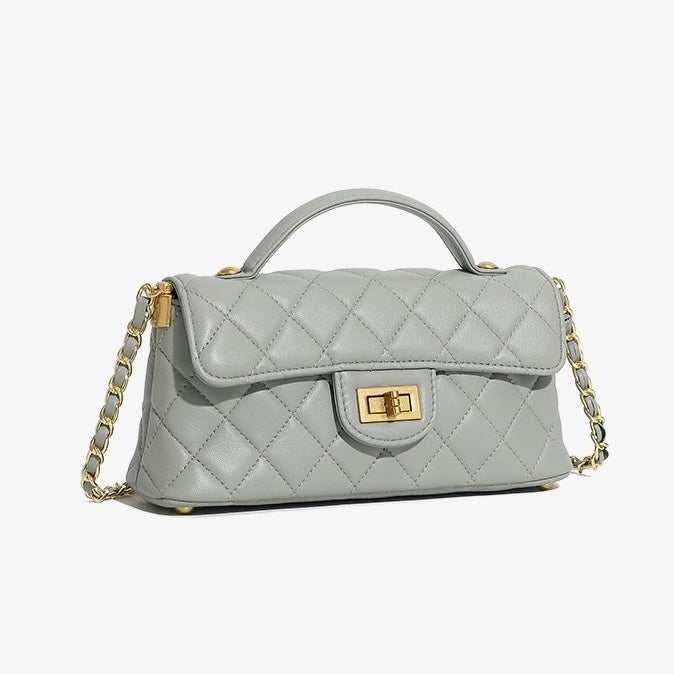 Silvery Quilted Leather Shoulder Bag
