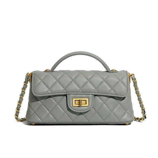 Silvery Quilted Leather Shoulder Bag
