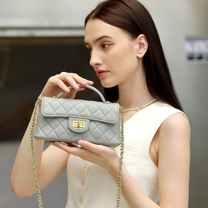 Silvery Quilted Leather Shoulder Bag