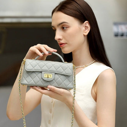 Silvery Quilted Leather Shoulder Bag