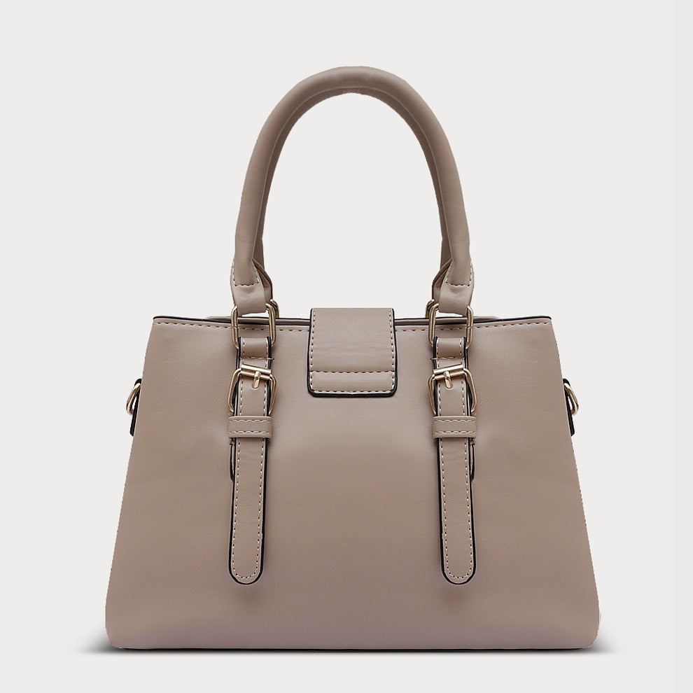 Beige Quilted Genuine Leather Handbag