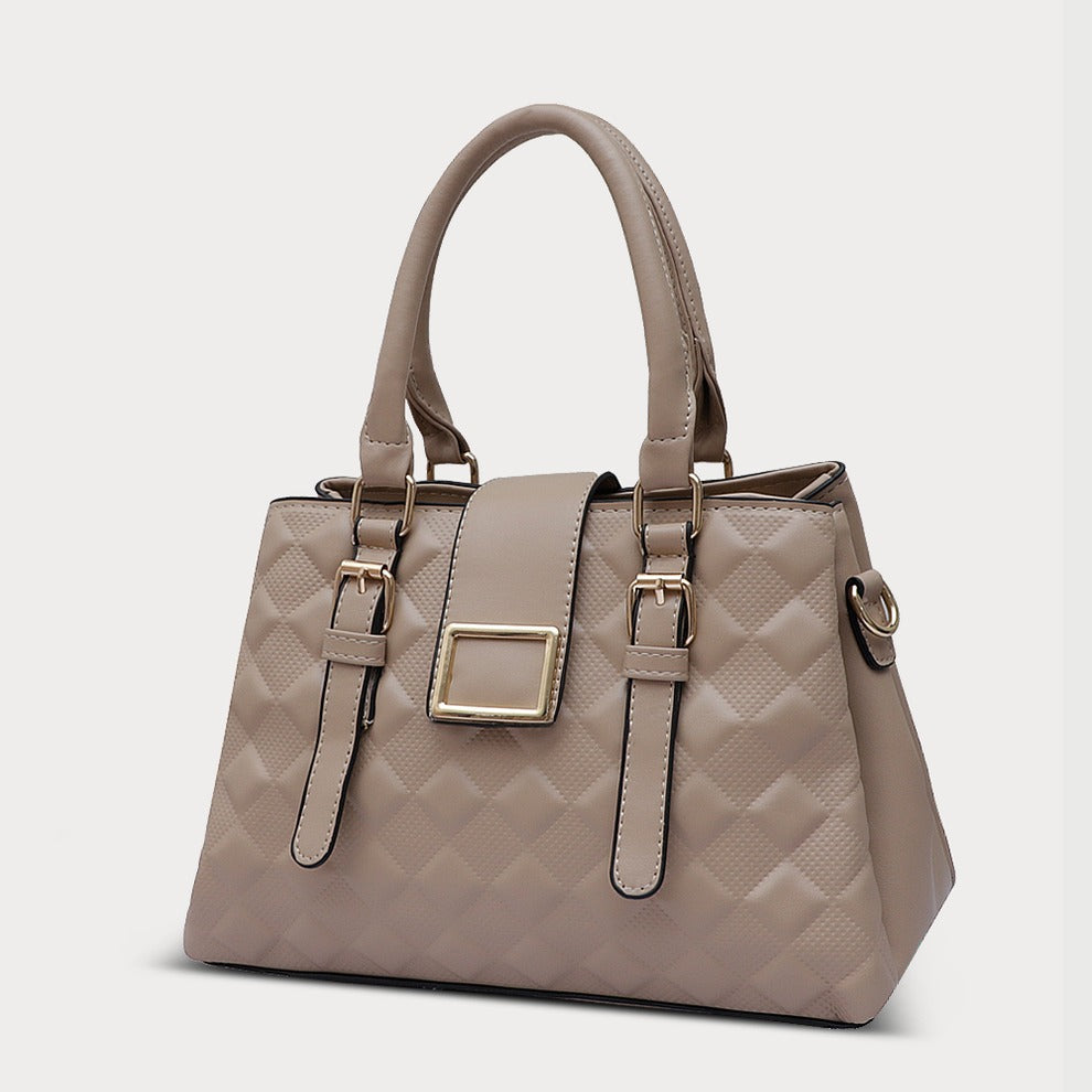 Beige Quilted Genuine Leather Handbag