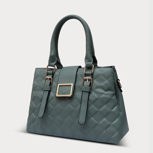 Gray Quilted Genuine Leather Handbag