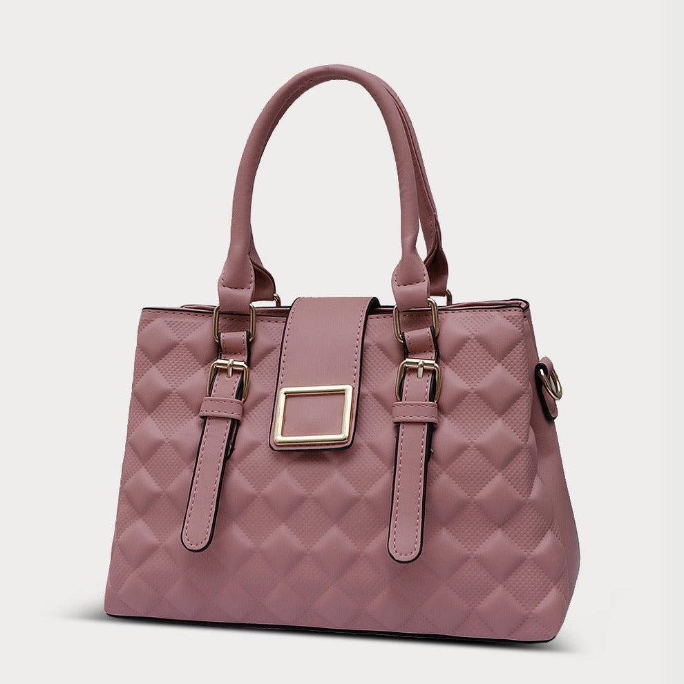 Pink Quilted Genuine Leather Handbag