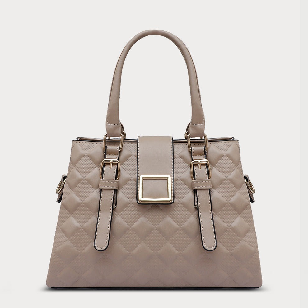 Beige Quilted Genuine Leather Handbag