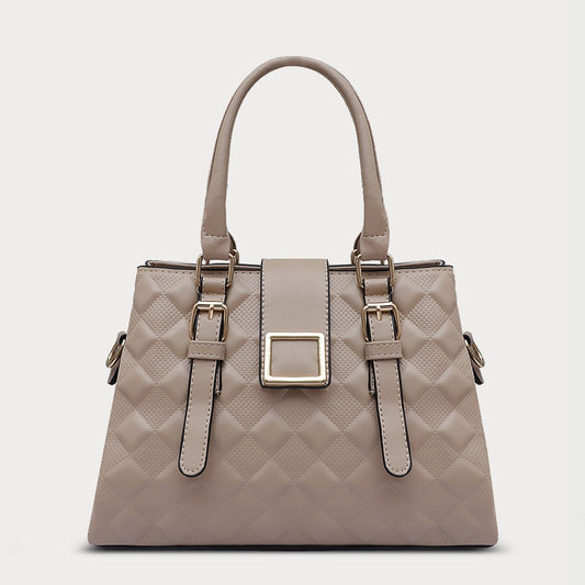 Beige Quilted Genuine Leather Handbag