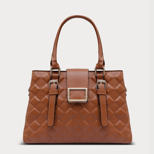 Brown Quilted Genuine Leather Handbag