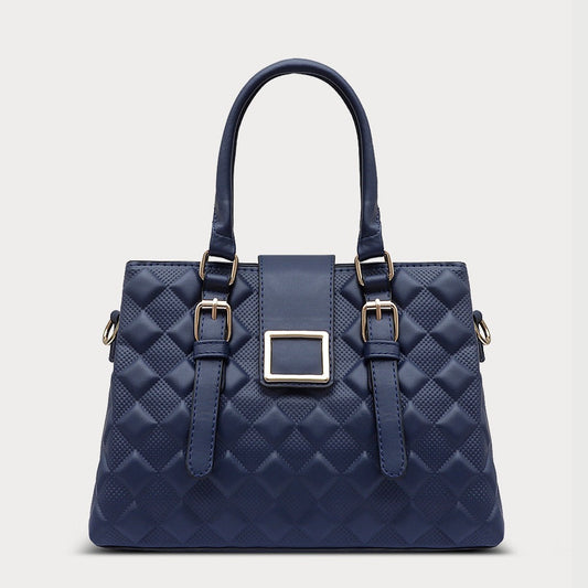 Blue Quilted Genuine Leather Handbag