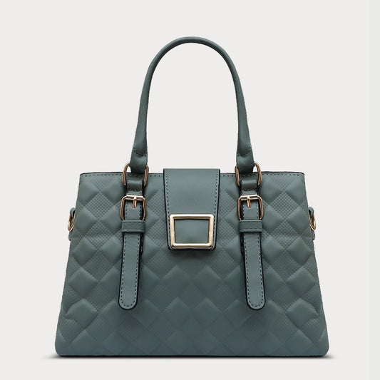 Gray Quilted Genuine Leather Handbag