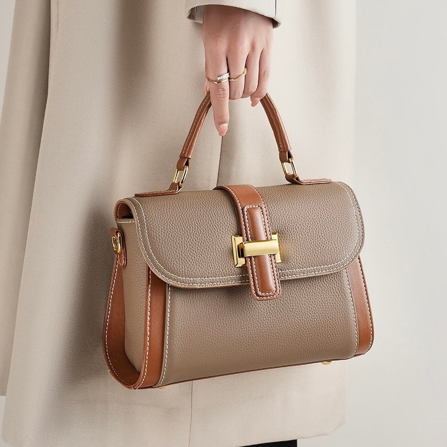 Khaki Brown Leather Handbag