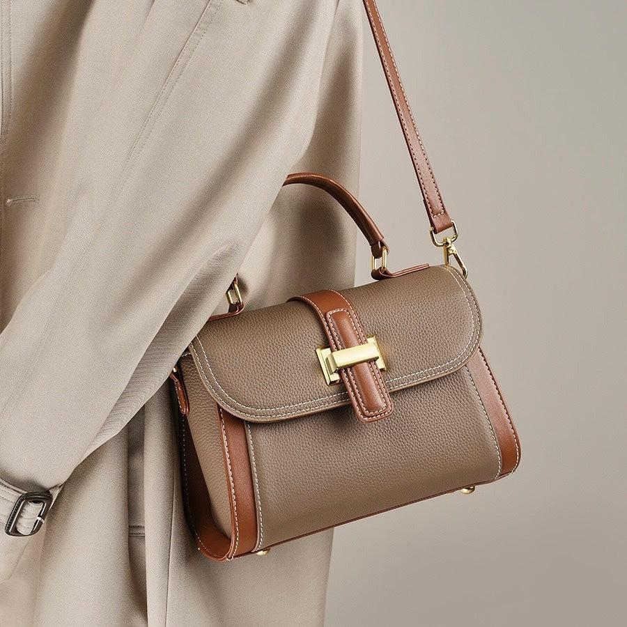 Khaki Brown Leather Handbag