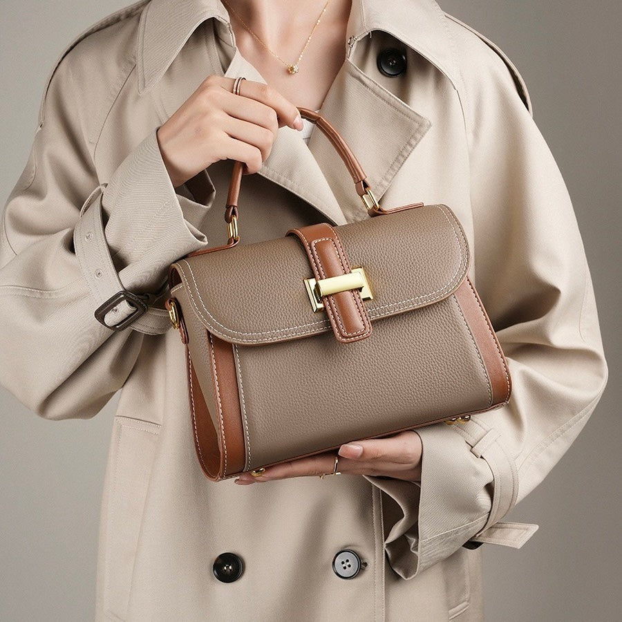 Khaki Brown Leather Handbag